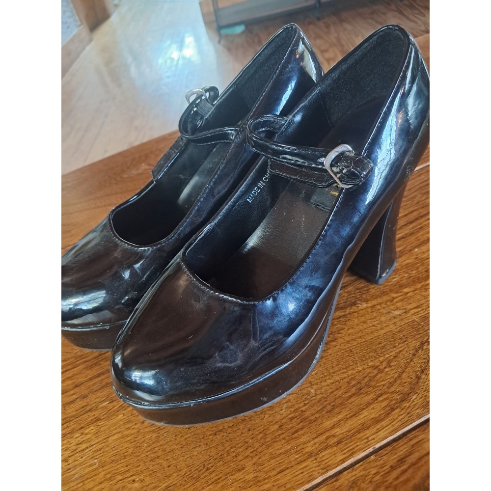 Spirit Faux Patent Leather Black Platform Block Heel MaryJane-50 Witch Goth 7
